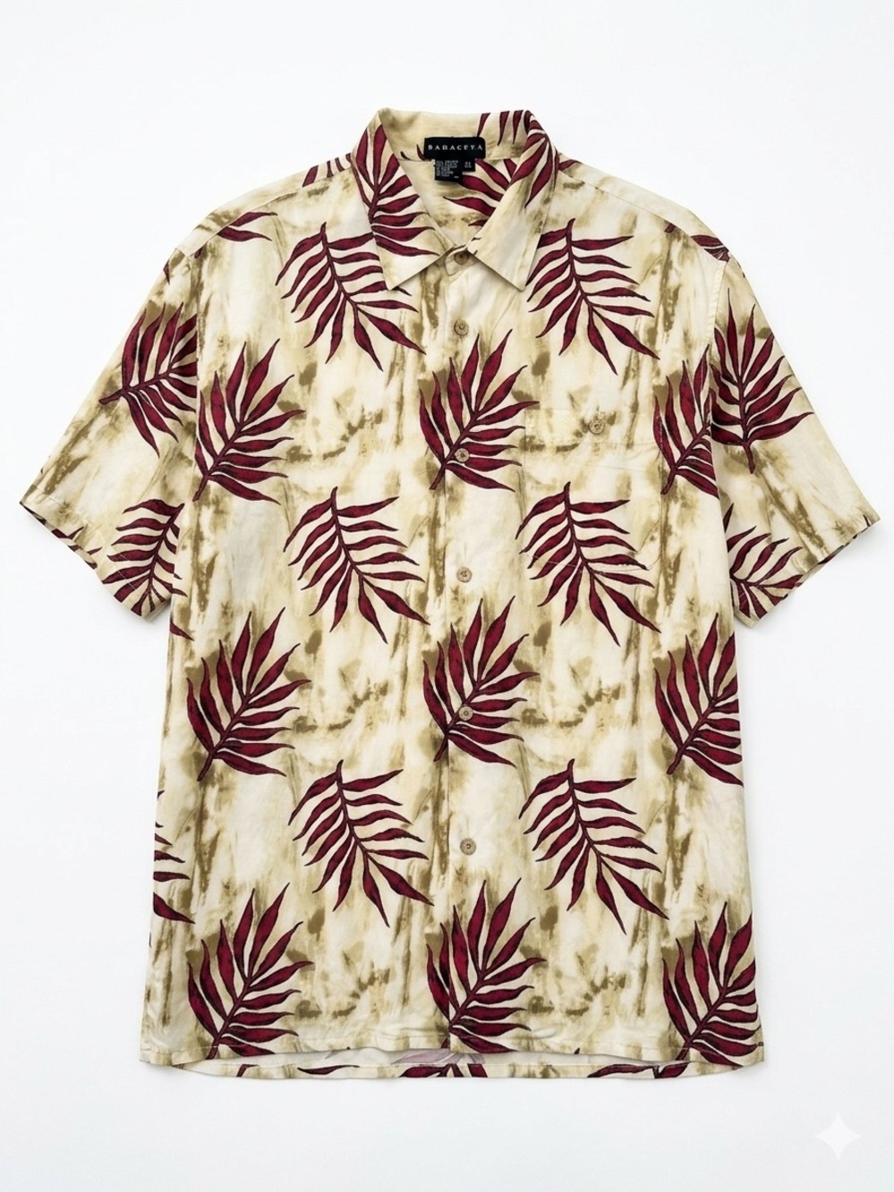 Vintage Baracuta 100% Pure Silk Tropical Leaf Print Shirt XL